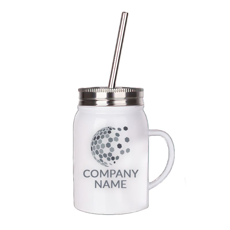 Promotional 17oz Stainless Steel Jar Promotional 17oz Stainless Steel Jar with lid and straw